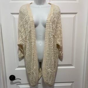Pink Rose Premium Knit Crochet Open Boho Cardigan Shawl Cream Size X-LARGE